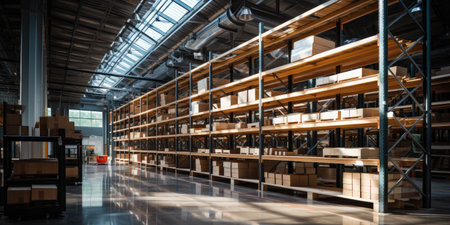 Modern warehouse with shelving. Distribution center.の素材