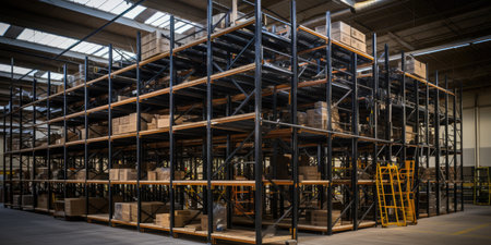 Modern warehouse with shelving. Distribution center.の素材