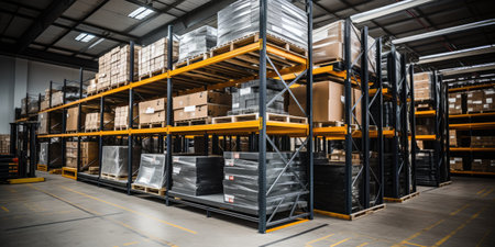 Modern warehouse with shelving. Distribution center.の素材