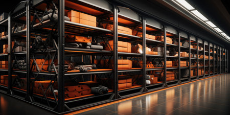 Modern warehouse with shelving. Distribution center.の素材
