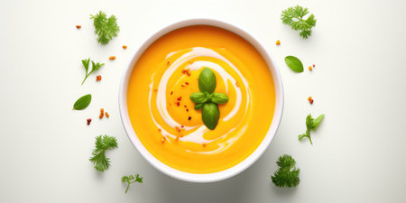 Carrot-pumpkin puree in a bowl. Vegetarian creamy pumpkin soup, a delicious dinner or lunch.の素材