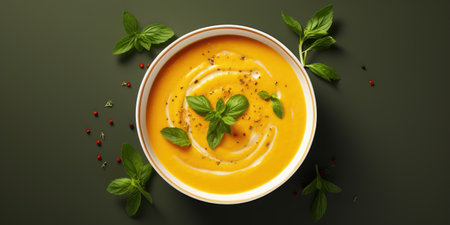 Carrot and pumpkin cream soup, with herbs. Vegetarian vegetable soup.の素材