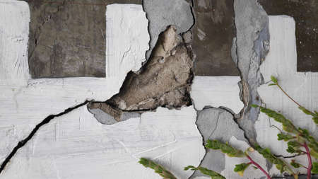 Gray cement concrete wall pattern with cracks on the surface as background.の写真素材