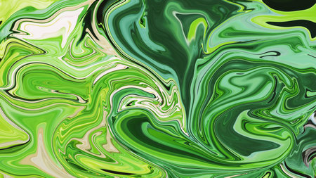 The marble texture is liquid green, white, yellow and black.の写真素材