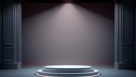 Empty 3d stage with spotlights.Product Presentation, Mockup, Show.Luxury 3d Podium Stage Background.の素材