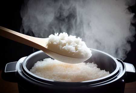 Cook hot jasmine rice in an electric rice cooker with
rice ladle from electric rice cooker.
Electric rice cooker, the method of cooking rice is easier than ever.の素材