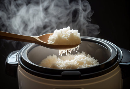 Cook hot jasmine rice in an electric rice cooker with
rice ladle from electric rice cooker.
Electric rice cooker, the method of cooking rice is easier than ever.の素材