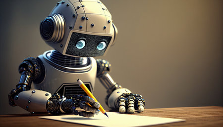 AI robot,Chat GBT was tested for its ability to read, write and listen like a human.4th Industrial Revolution,AI learning concept.の素材