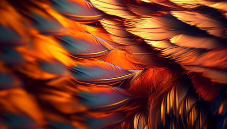 Colorful feathers background. 3d rendering, 3d illustration feathers of various types of chickens and birds.の素材