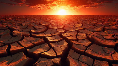 Dry land with cracked.High temperature and hot weather.Climate change and global warming concept.の素材