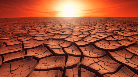 Dry land with cracked.High temperature and hot weather.Climate change and global warming concept.の素材