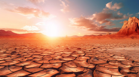 Dry land with cracked.High temperature and hot weather.Climate change and global warming concept.の素材