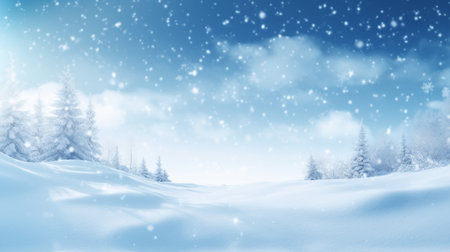 3D rendering of winter landscape with snowy fir trees and falling snow. 
Merry Christmas Concept.Decoration Christmas Concept.の素材