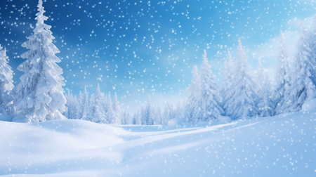 3D rendering of winter landscape with snowy fir trees and falling snow. 
Merry Christmas Concept.Decoration Christmas Concept.Christmas background.の素材