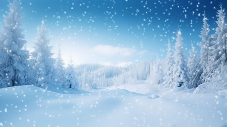 3D rendering of snow covered forest with blue sky and snowflakes.
Merry Christmas Concept.Decoration Christmas Concept.の素材