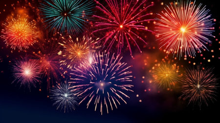 Colorful firework background for celebration happy new year and merry christmas.
Fireworks light up the sky with dazzling display for celebration.の素材
