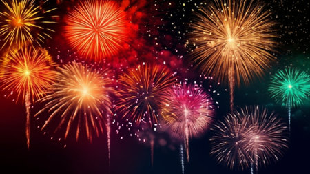 Colorful firework display for celebrate happy new year and merry christmas.
Fireworks light up the sky with dazzling display for celebration.の素材