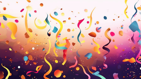 Colorful confetti and ribbons on abstract background.の素材
