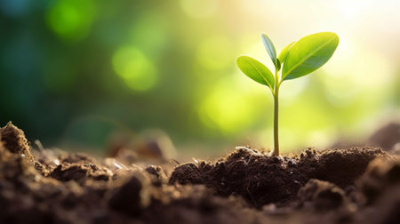 Green plant seedling illustrating concept of new life and beginning to grow.World soil day december 5.
The restoration of soil.の素材