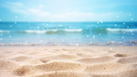 Soft wave of the sea on the sandy beach with bokeh background.
Tourism travel concept.
Summer background concept.
Concept of copy space for text or product mockup.の素材