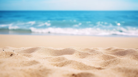 Closeup of sand on the beach with blue sea and sky background.
Tourism travel concept.
Summer background concept.
Concept of copy space for text or product mockup.の素材