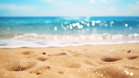 Closeup of sandy beach and blue sea background. Summer vacation concept.
Tourism travel concept.
Summer background concept.
Concept of copy space for text or product mockup.の素材