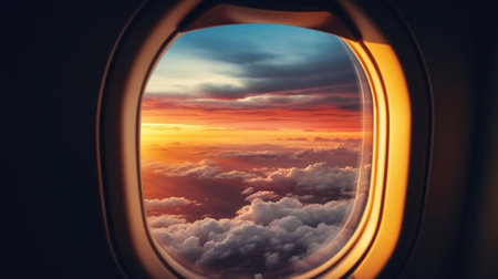 View from airplane window on clouds and sky at sunset or sunrise.Travel and tourism concept.
Travel and vacation concept.の素材