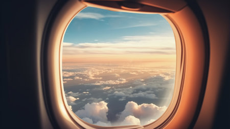 View from the airplane window on the clouds and blue sky. Travel and tourism concept.
Travel and vacation concept.の素材