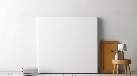 Blank white poster mockup on the wall,3d rendering.の素材