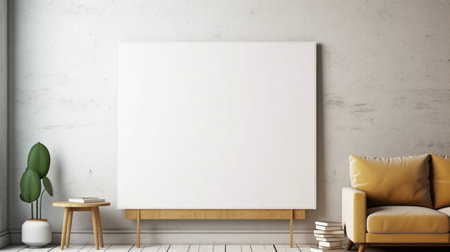 Mock up poster frame in modern living room interior background, 3D rendering.の素材