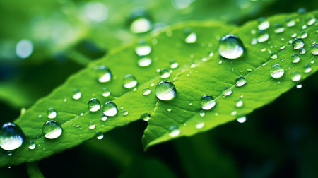 Water drops on green leaves,nature background,shallow DOF.Concept of decrease carbon dioxide emission ,carbon footprint and carbon credit.の素材
