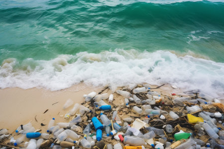 Plastic waste on the beach.
Problem of trash on the beach,environment problem, plastic pollution concept.の素材