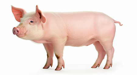 3D digital render of a pig isolated on white background with shadow.Organic food,organic pork,organic pig farming concept.の素材