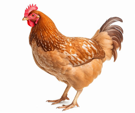 Brown hen isolated on white background,clipping path included in the file.の素材