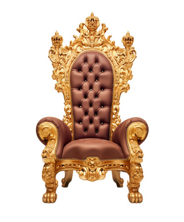 Golden royal armchair isolated on white background. Luxury royal throne.の素材