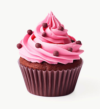 Pink cupcake isolated on white background,clipping path included.の素材
