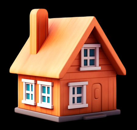 Wooden toy house isolated on black background.Concept of home loan, home mortgage, home pawn, home purchase, home sale, home rental.の素材