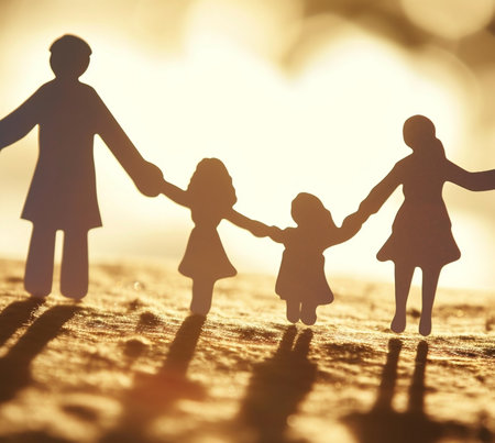 Family paper cutout silhouette in the meadow at sunset.Family insurance and protection concept
Happy family concept.の素材