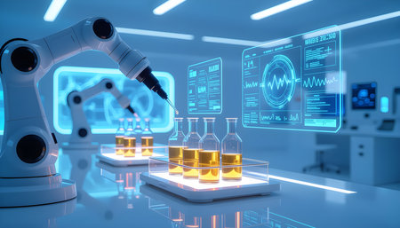Futuristic Automated Medical Laboratory with Robotic Arms and Digital Diagnostics.の素材