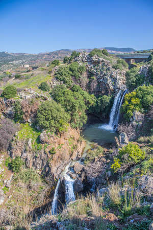 Two waterfalls in Sa'ar stream, in the Golan heights, located in the north of Israelの写真素材
