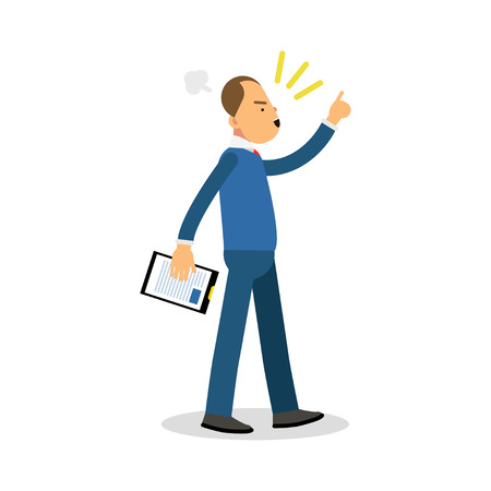 Angry office manager with notepad screaming, upset stressed man vector Illustrationのイラスト素材