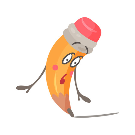 Cute modest cartoon humanized pencil character vector Illustrationのイラスト素材