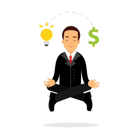Businessman character meditating in lotus pose and have successful business idea vector Illustrationのイラスト素材