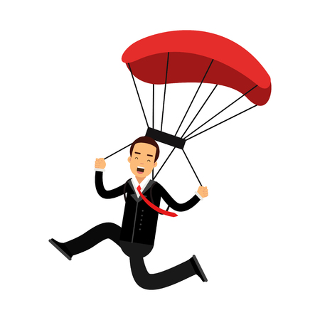 Successful businessman character with parachute, safety business vector Illustrationのイラスト素材