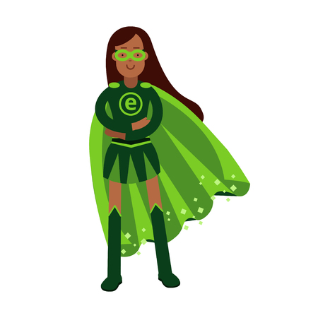 Ecological superhero woman standing with folded arms, eco concept vector Illustrationのイラスト素材