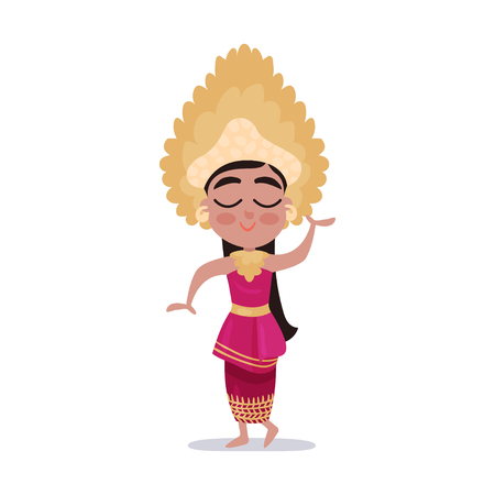 Little girl wearing traditional costume of Thailand colorful vector Illustrationのイラスト素材