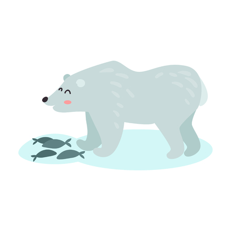 Polar bear catching fish colorful vector Illustrationのイラスト素材