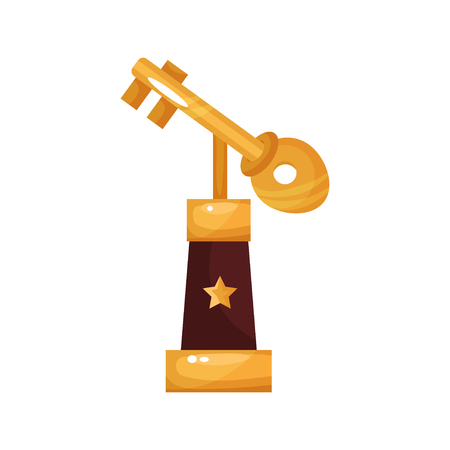 Golden key award, trophy statuette cartoon vector Illustration.のイラスト素材