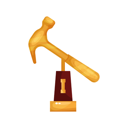 Golden hammer award, trophy cartoon Illustration on a white backdrop.のイラスト素材
