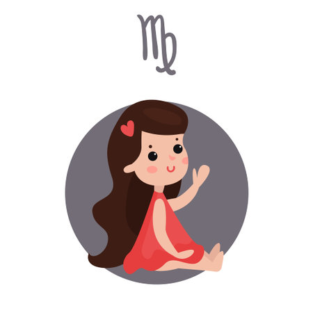 Cute little Girl as Virgo horoscope sign, in colorful cartoon character illustration.のイラスト素材
